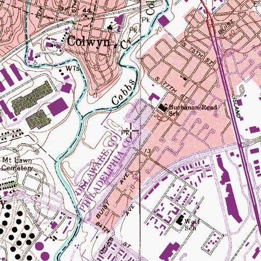 Topographic Map of Eastwick Regional Park, PA