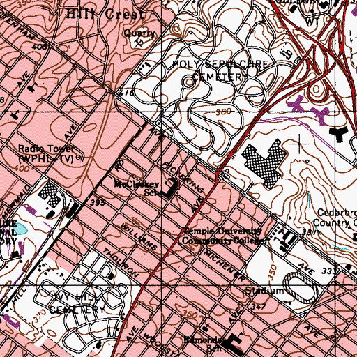 Topographic Map of Dorothy Emanuel Recreation Center and Teen Center, PA
