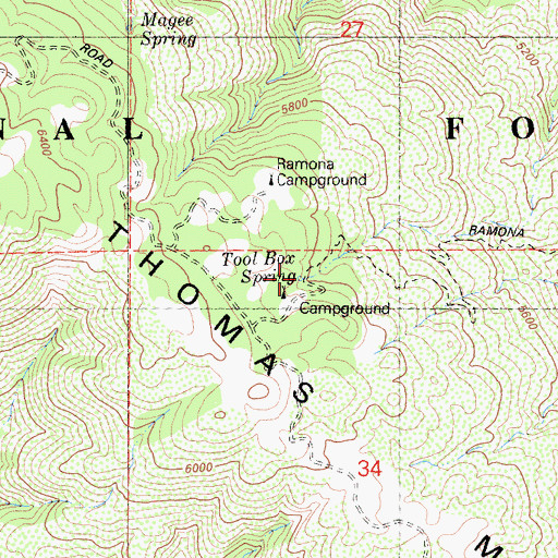 Topographic Map of Tool Box Spring, CA