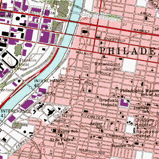 Topographic Map of Fitler Square, PA