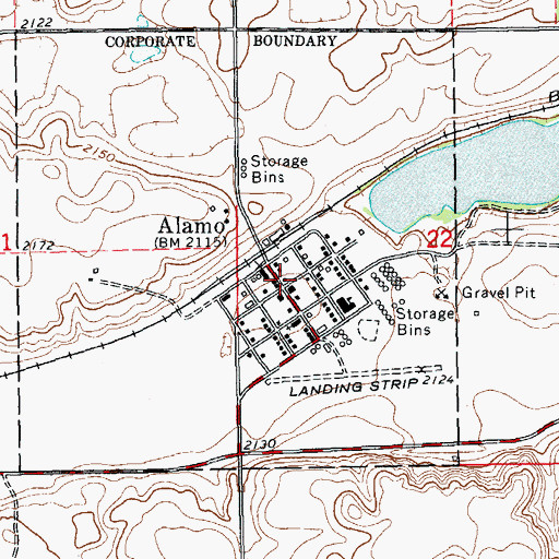 Topographic Map of Alamo Post Office, ND