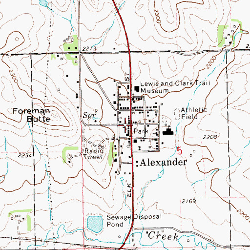 Topographic Map of Alexander Post Office, ND