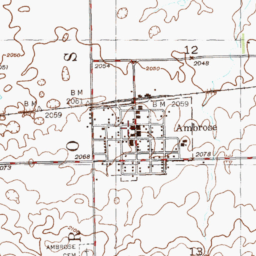 Topographic Map of Ambrose Post Office, ND