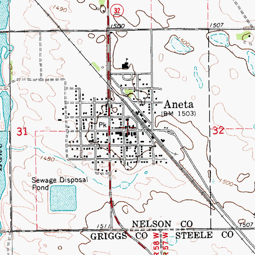 Topographic Map of Aneta Post Office, ND