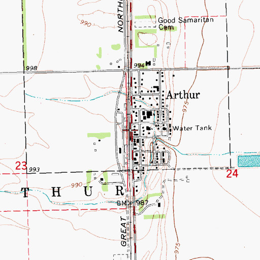 Topographic Map of Arthur Post Office, ND