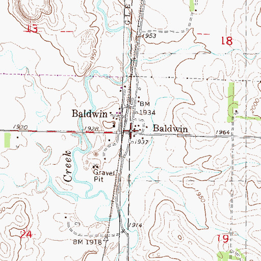 Topographic Map of Baldwin Post Office, ND