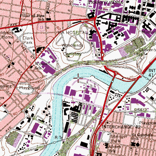 Topographic Map of Gray's Ferry Crescent, PA