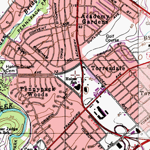 Topographic Map of Holme Playground, PA