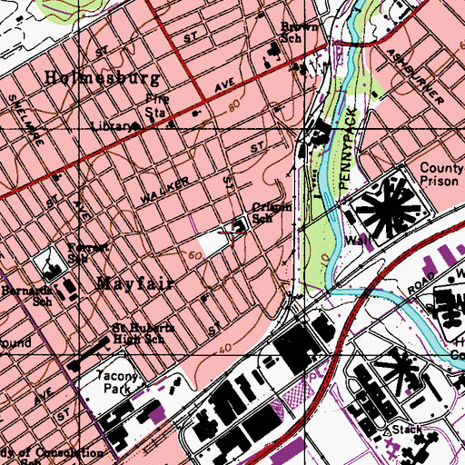 Topographic Map of Holmesburg Playground, PA