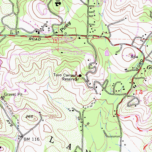 Topographic Map of Toro Canyon Reservoir, CA