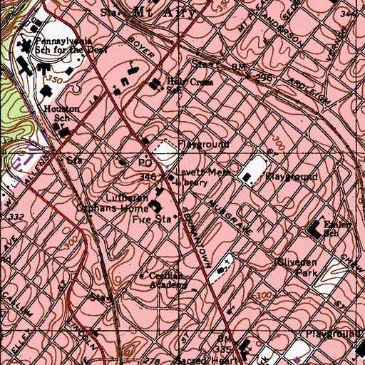 Topographic Map of Lovett Park, PA