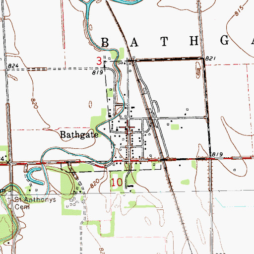 Topographic Map of Bathgate Post Office, ND