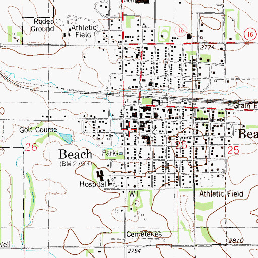 Topographic Map of Beach Post Office, ND