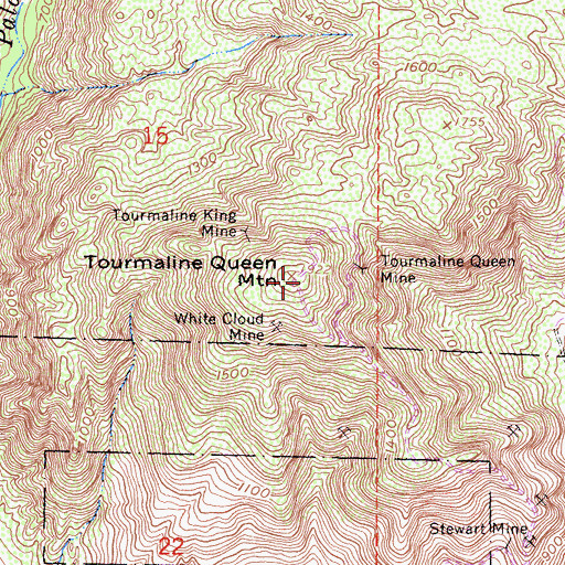 Topographic Map of Tourmaline Queen Mountain, CA