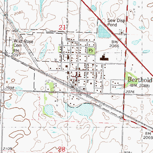 Topographic Map of Berthold Post Office, ND