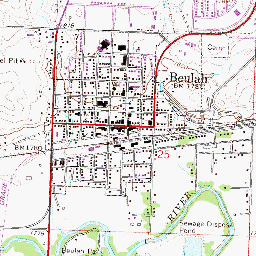 Topographic Map of Beulah Post Office, ND