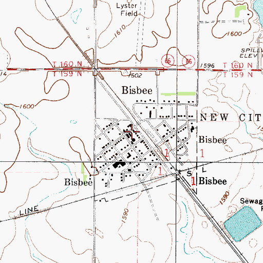 Topographic Map of Bisbee Post Office, ND