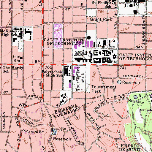 Topographic Map of Tournament Park, CA