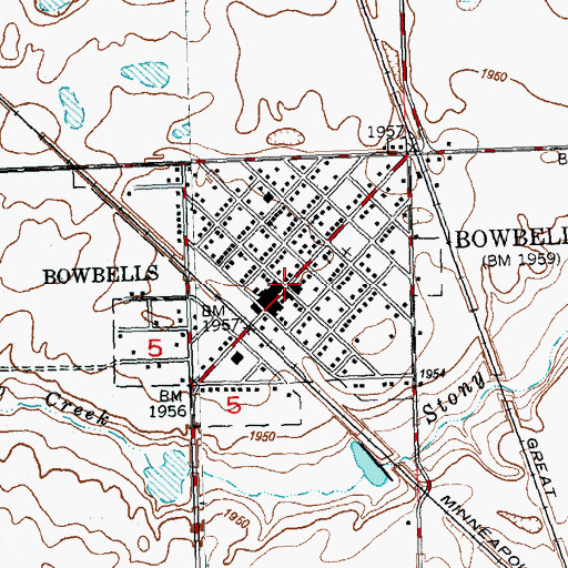 Topographic Map of Bowbells Post Office, ND