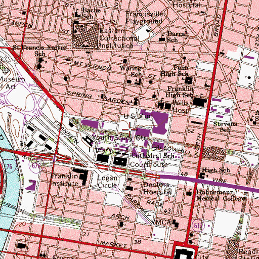 Topographic Map of Matthias Baldwin Park, PA