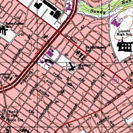 Topographic Map of Mayfair Playground, PA