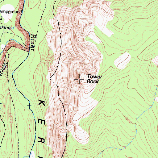 Topographic Map of Tower Rock, CA