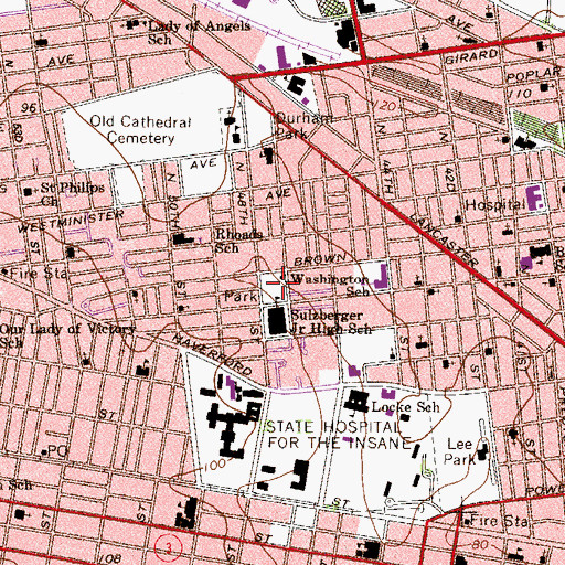 Topographic Map of Mill Creek Playground, PA