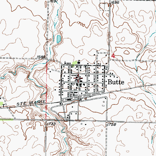Topographic Map of Butte Post Office, ND