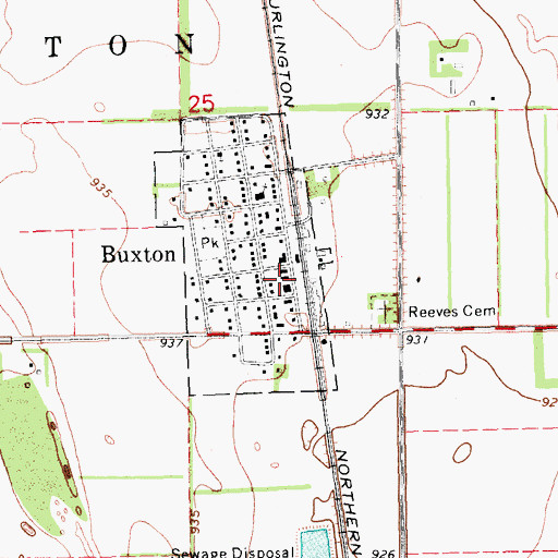 Topographic Map of Buxton Post Office, ND