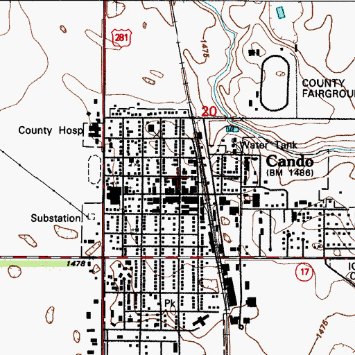 Topographic Map of Cando Post Office, ND