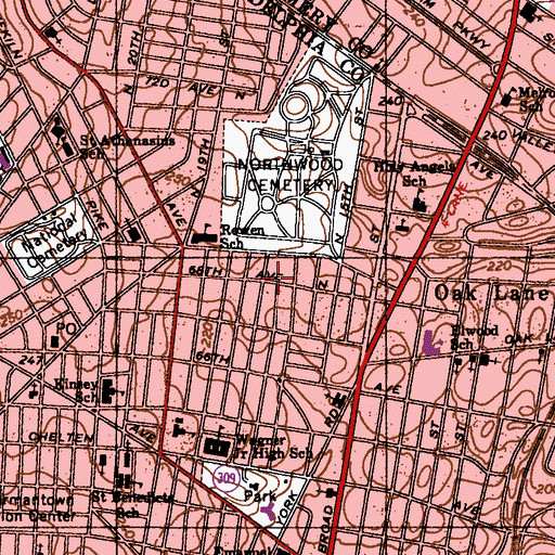 Topographic Map of Morris Estate Park, PA