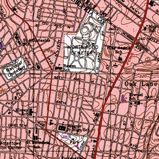 Topographic Map of Morris Estate Recreation Center, PA