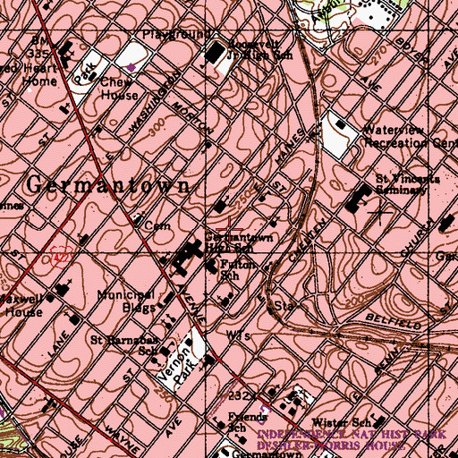 Topographic Map of Morton Playground, PA