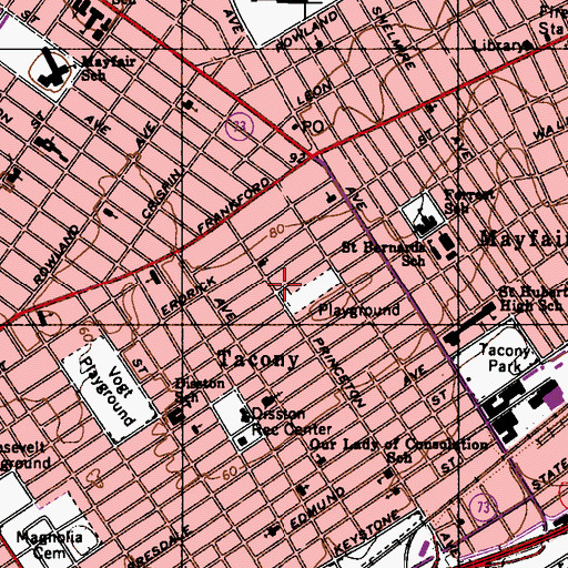 Topographic Map of Mullin Playground, PA