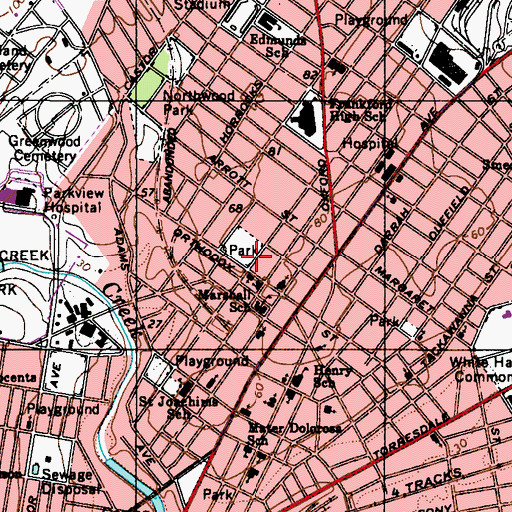 Topographic Map of Overington Park, PA