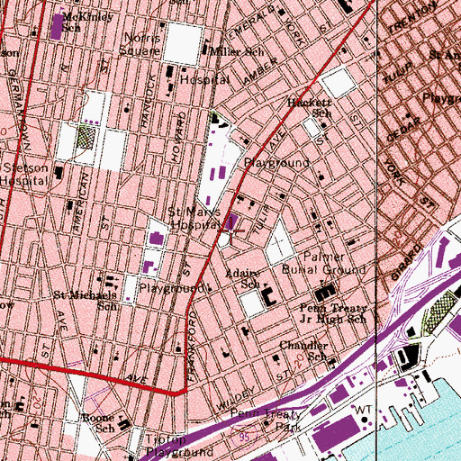 Topographic Map of Palmer Park, PA