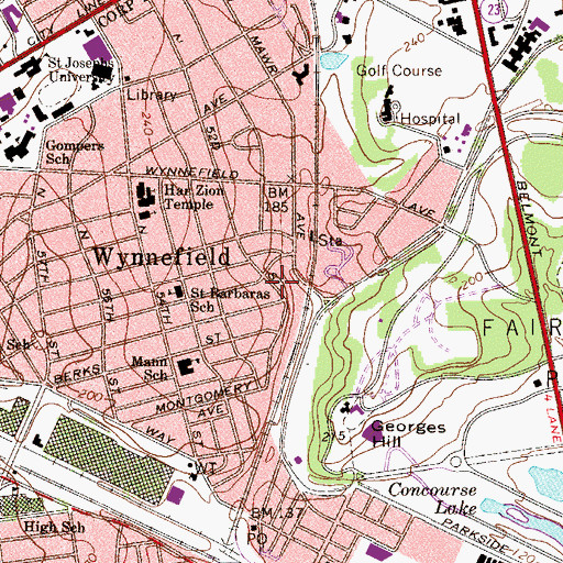 Topographic Map of Parkside Evans Playground, PA