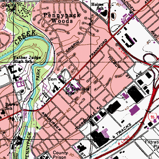 Topographic Map of Pennypack and Frankford Park, PA