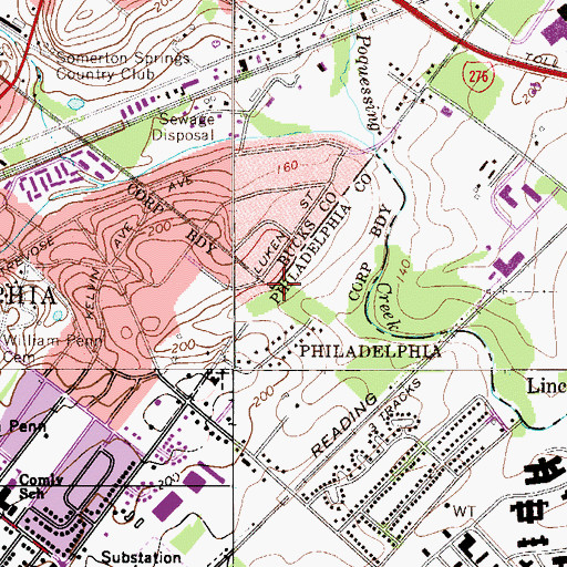 Topographic Map of Poquessing Creek Park, PA