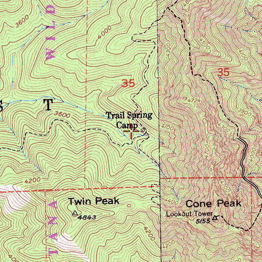 Topographic Map of Trail Spring Camp, CA