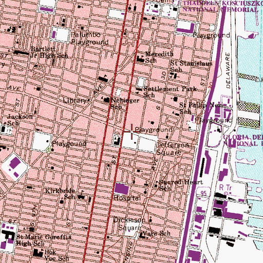 Topographic Map of Sacks Playground, PA