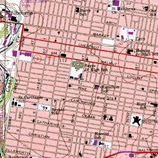 Topographic Map of Sayre Morris Playground, PA