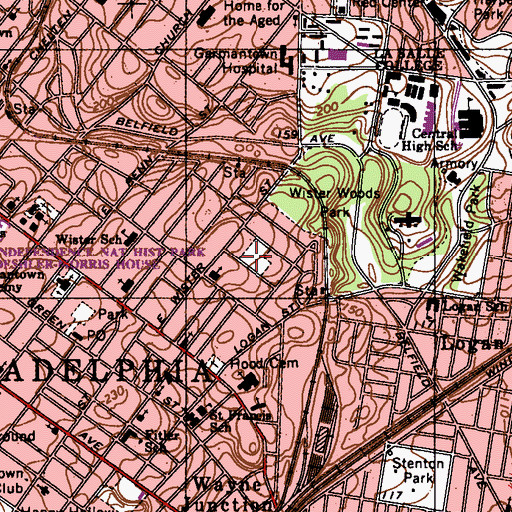 Topographic Map of Wister Playground, PA