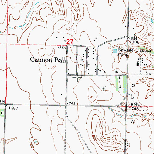 Topographic Map of Cannon Ball Post Office (historical), ND