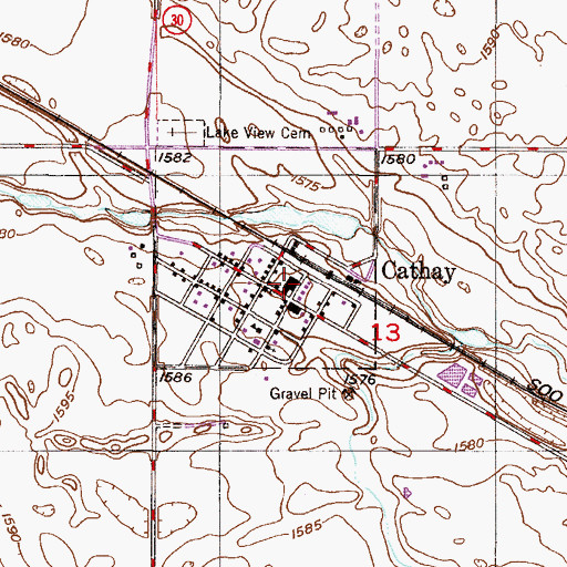 Topographic Map of Cathay Post Office, ND