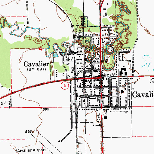 Topographic Map of Cavalier Post Office, ND