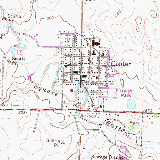 Topographic Map of Center Post Office, ND