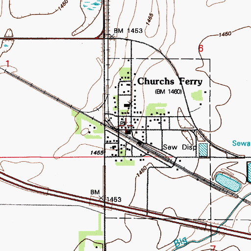 Topographic Map of Churchs Ferry Post Office (historical), ND