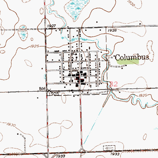 Topographic Map of Columbus Post Office, ND