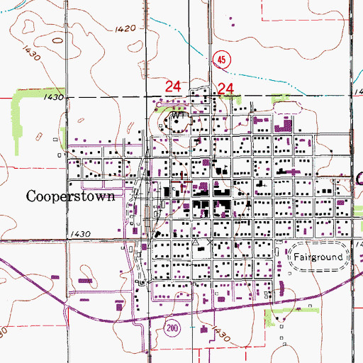 Topographic Map of Cooperstown Post Office, ND
